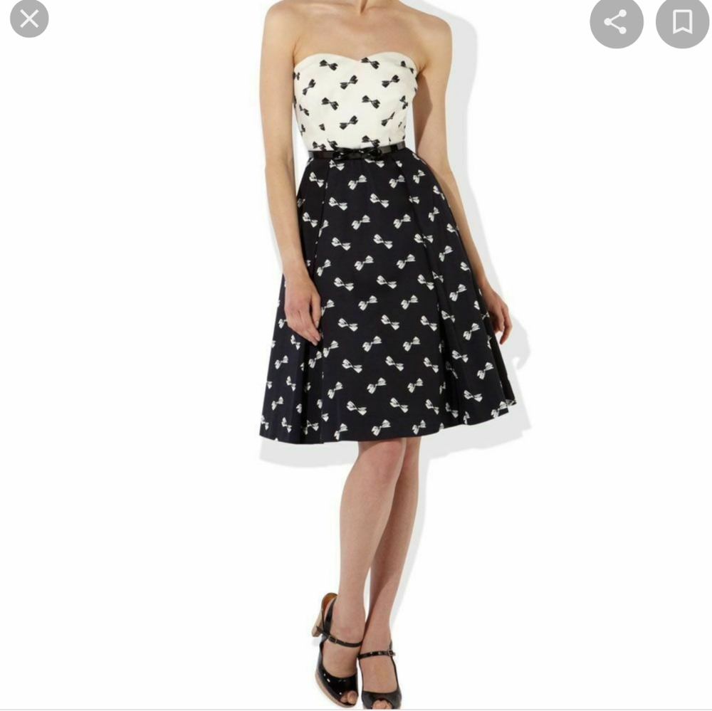 ⭐Navy White EUC Strapless Hobbs Invitation Bow Print Dress 12⭐